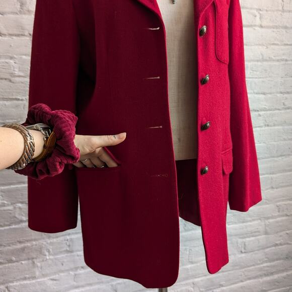 Vintage Red Wool Jacket Chic Minimalist Romance Red Blazer Red Wool Coat Medium - Picture 4 of 8